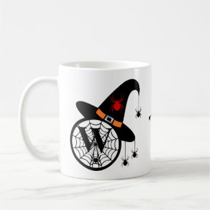 Caneca De Café Monograma W Halloween Bruxas Aranha Seu Nome