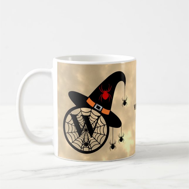 Caneca De Café Monograma W Halloween Sky Witeen Nome das Aranhas (Esquerda)
