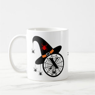 Caneca De Café Monograma X bruxa de Halloween Aranha seu nome