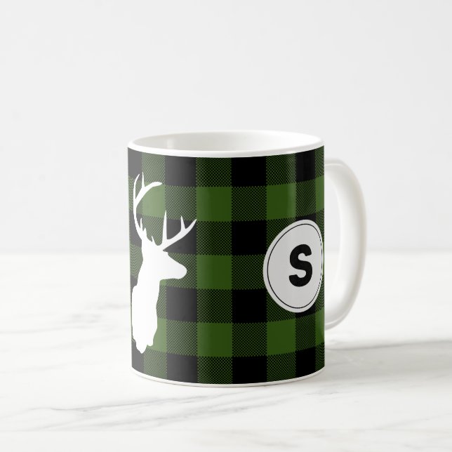 Caneca De Café Monograma Xadrez Buffalo Lumberjack Elk (Frente Esquerda)