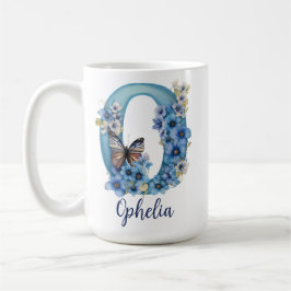 Caneca de café monogramada Floral Blue de 15 oz