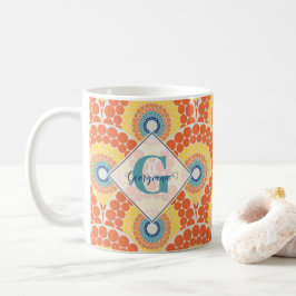 Caneca De Café Monogramas Art Deco Aegean Summer Radiant Mandala