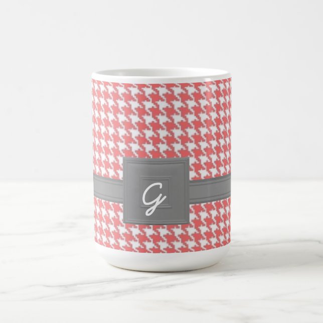 Caneca De Café Monogramas de Houndstooth Coral (Centro)