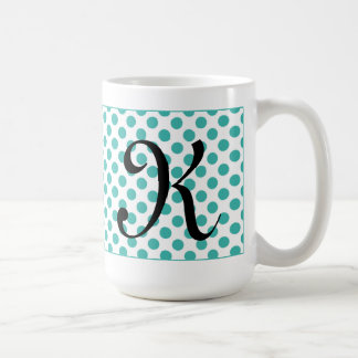 Caneca De Café Monogramas Iniciais Aqua Bolinhas Mug