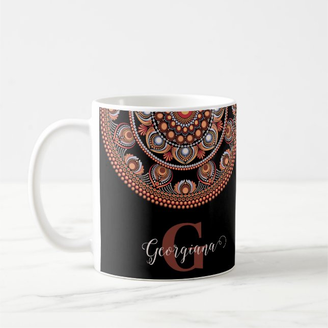 Caneca De Café Monogramas Safari Sunset Bohemian Dot Mandala (Esquerda)