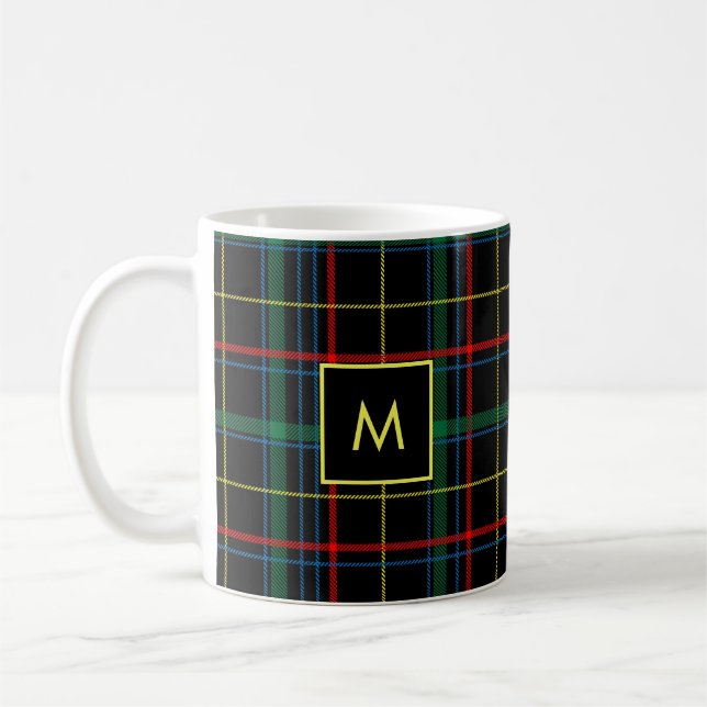 Caneca De Café Monogrammed amarelo preto verde vermelho do Tartan (Esquerda)