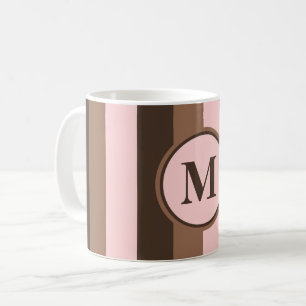 Caneca De Café Monogrammed castanho chocolate e cor-de-rosa