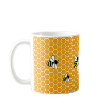 Monogrammed Orange Honeycomb Pattern with Bees