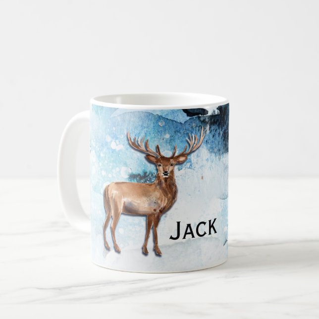 Caneca De Café Monogramo Winter Stag Outdosman (Frente Esquerda)