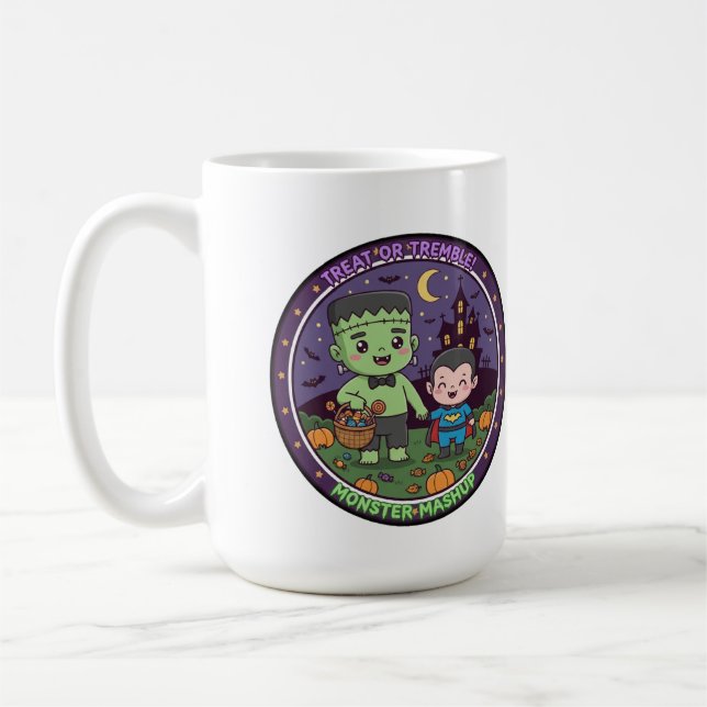 Caneca De Café Monster Mashup Treat or Tremble T-Shirt, Cute Fran (Esquerda)