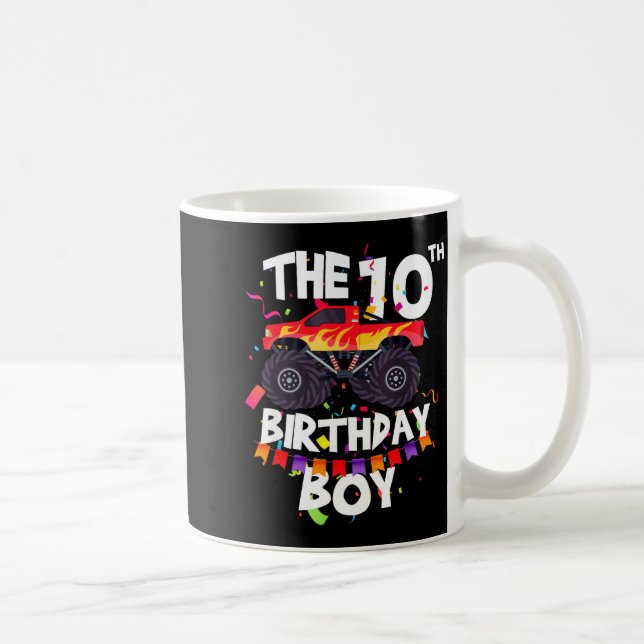 Caneca De Café Monster Truck 10th Birthday Boy Funny 10 Years Old (Direita)