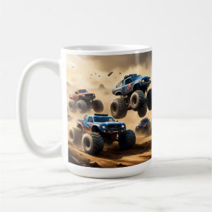Caneca De Café Monster Trucks Correndo no Deserto,