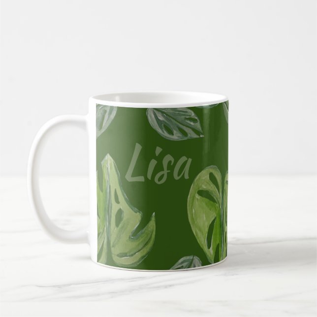 Caneca De Café Monstera Adansonii Folha Verde (Esquerda)