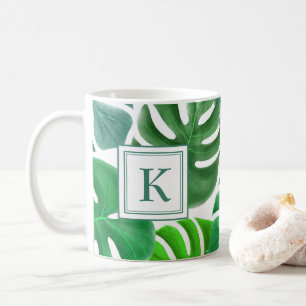 Caneca De Café Monstera Deliciosa Deixa Monograma de Padrão Selva