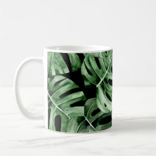 Caneca De Café Monstera Escura: Impressão Tropical Watercolor.