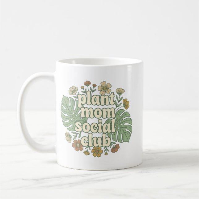 Caneca De Café Monstera & Florais Estéticos (Esquerda)