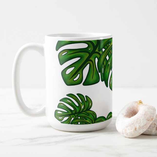 Caneca De Café Monstera Leaves (Com Donut)