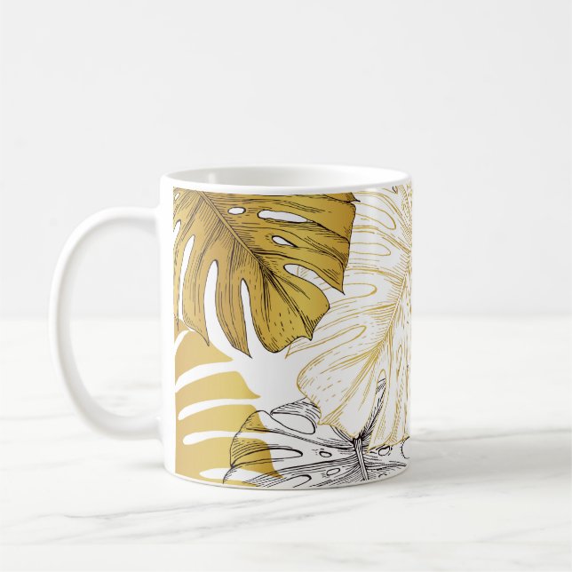Caneca De Café Monstera Leaves: Ouro Branco (Esquerda)