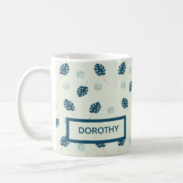 Caneca De Café Monstera tropical deixa monograma em azul