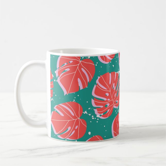 Caneca De Café Monstera vermelha: padrão tropical verde (Esquerda)