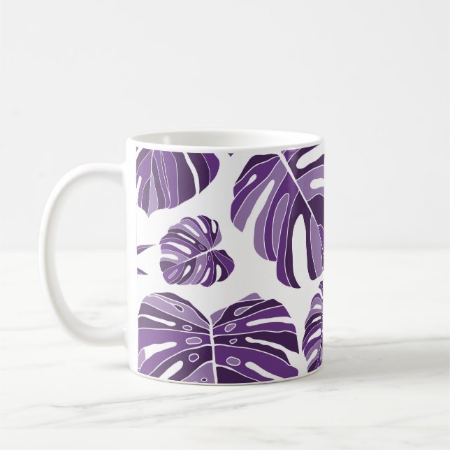 Caneca De Café Monstera violenta tropical deixa um padrão sem cos (Esquerda)