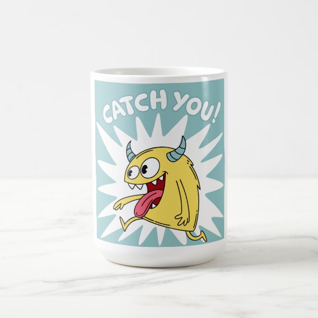 Caneca De Café Monstro Amarelo Cartoon em Execução - Pegue Você (Centro)