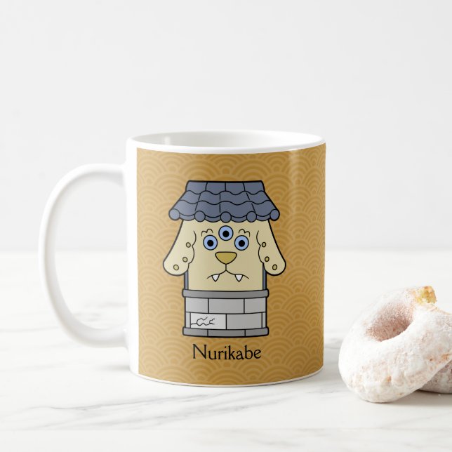 Caneca De Café Monstro da Parede Nurikabe Japonês: Yokai de Desen (Com Donut)
