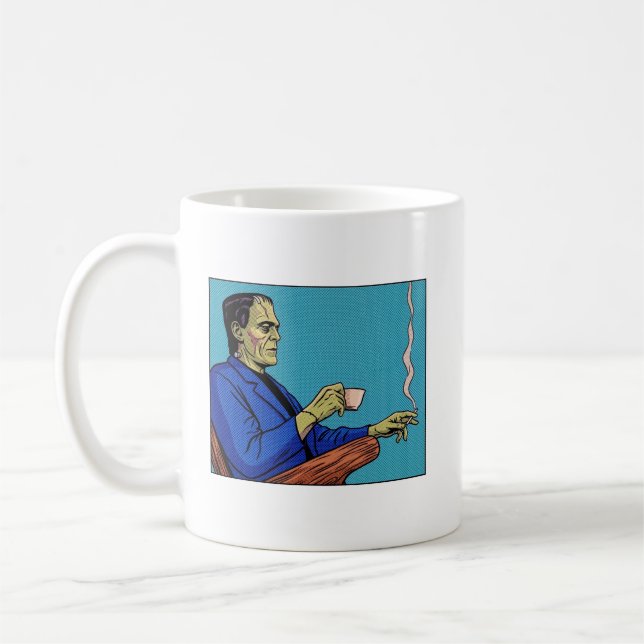 Caneca De Café Monstro de Frankenstein da Arte Pop Bebendo Chá em (Esquerda)