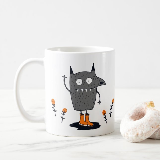 Caneca De Café Monstro de Ondas Engraçado (Com Donut)