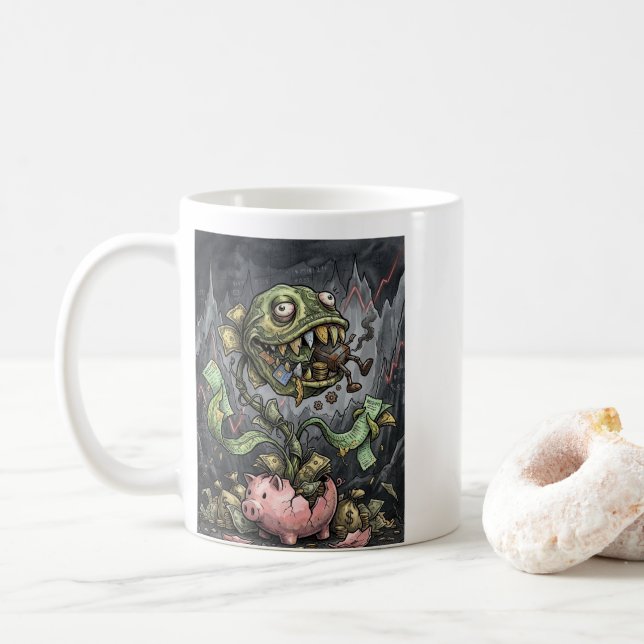 Caneca De Café Monstro do Dinheiro Ascendente (Com Donut)