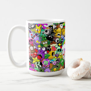 Caneca De Café Monstros - Caracteres Bonitos Padrão de Halloween