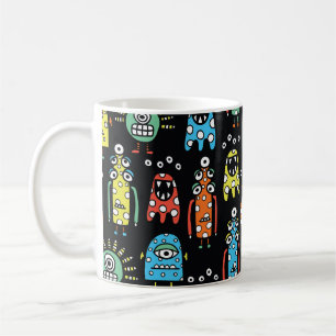Caneca De Café Monstros de alienígena: Vintagem sem costura bonit