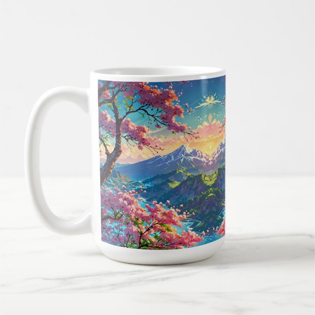 Caneca De Café Montanha com Capas de Neve e Flores (Esquerda)