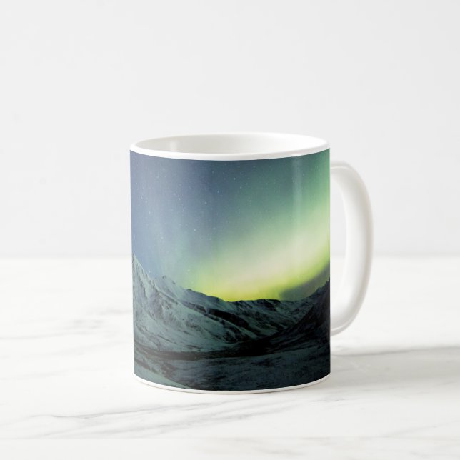 Caneca De Café Montanhas | Aurora Borealis e Via Látea do Alasca (Frente Esquerda)