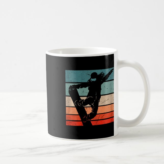 Caneca De Café Montanhas Snowboarder Esquema Retro Snowboard (Direita)
