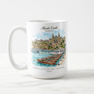 Caneca De Café Monte Carlo Mônaco Aquarela Iate Porto