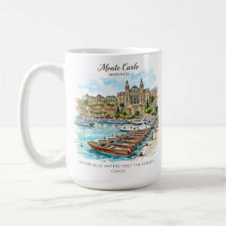 Caneca De Café Monte Carlo Mônaco Aquarela Iate Porto