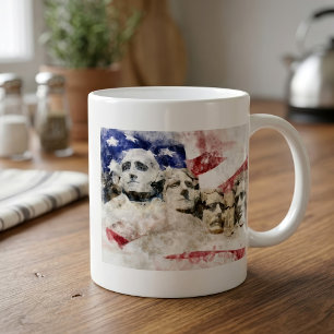 Caneca De Café Monte Rushmore com a bandeira americana acenando
