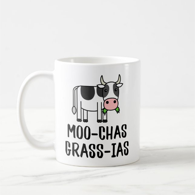 Caneca De Café Moo-chas Grass-ias, Muchas Gracias dão Vaca (Esquerda)