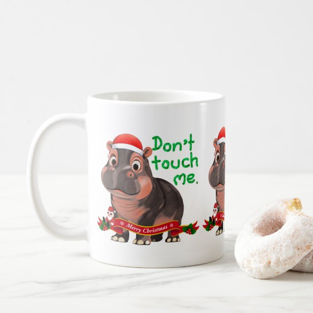 Caneca De Café Moo Deng Hippo para Feliz Natal (Com Donut)