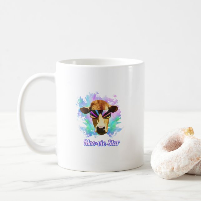 Caneca De Café Moo-vie Star Cow Funny Humorous (Com Donut)