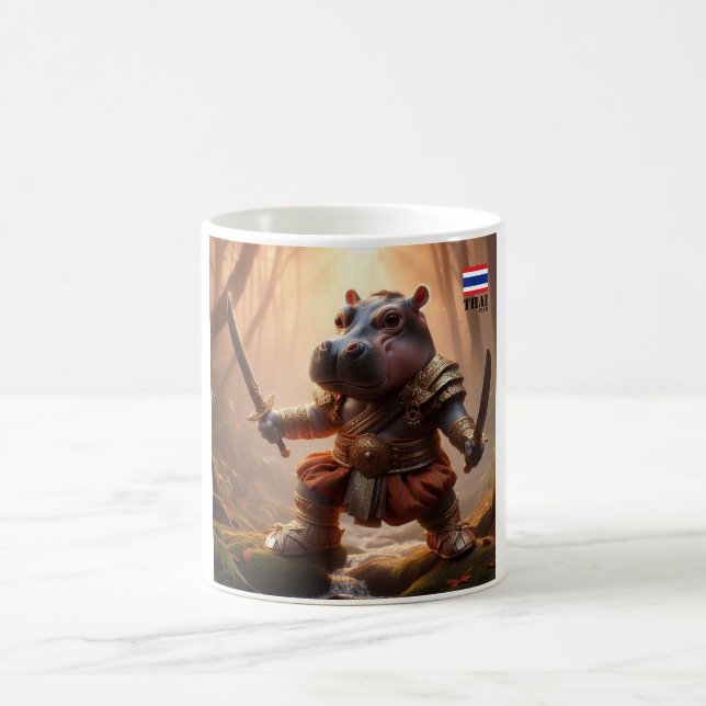 Caneca De Café moodeng - Pygmy Hippopotamus Warrior (Centro)