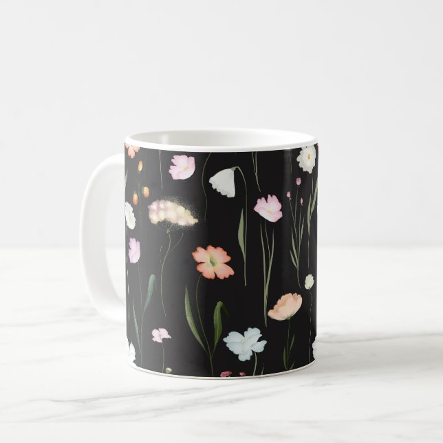 Caneca De Café Moody Wildflower Black Floral Patterno (Frente Esquerda)