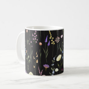 Caneca De Café Moody Wildflower Black Floral Patterno