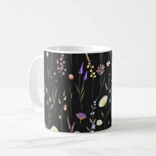 Caneca De Café Moody Wildflower Black Floral Patterno (Frente Esquerda)