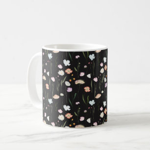 Caneca De Café Moody Wildflower Black Floral Patterno