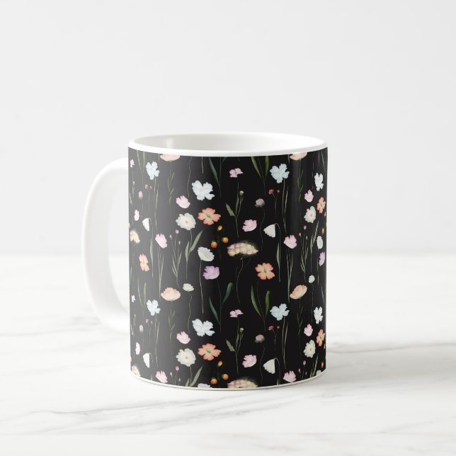 Caneca De Café Moody Wildflower Black Floral Patterno (Frente Esquerda)