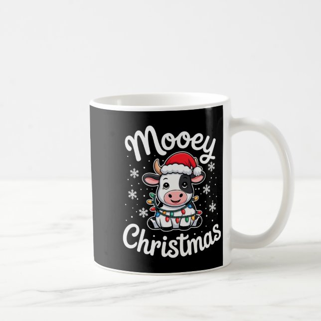 Caneca De Café Mooey Christmas Cute Cow With Santa Hat And Holida (Direita)