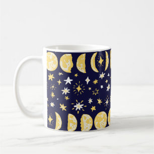 Caneca De Café Moon Phases Stars Vintage Fundo