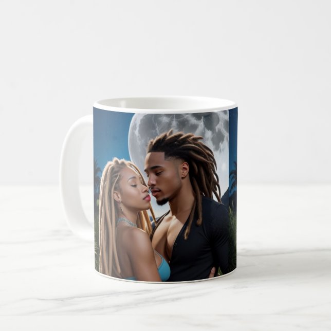Caneca De Café Moonlight Couple Love Mug – Romantic Digital Art  (Frente Esquerda)